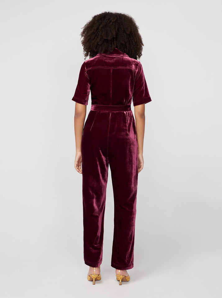 Serena Burgundy Velvet Jumpsuit | KITRI Studio