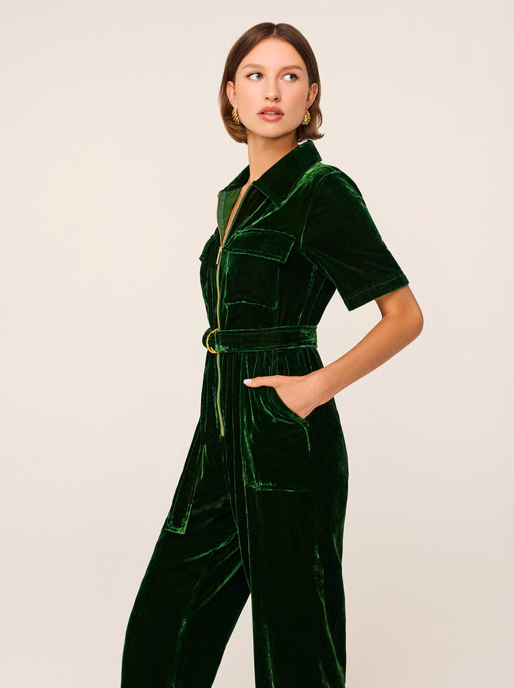 Serena Green Velvet Jumpsuit By KITRI Studio