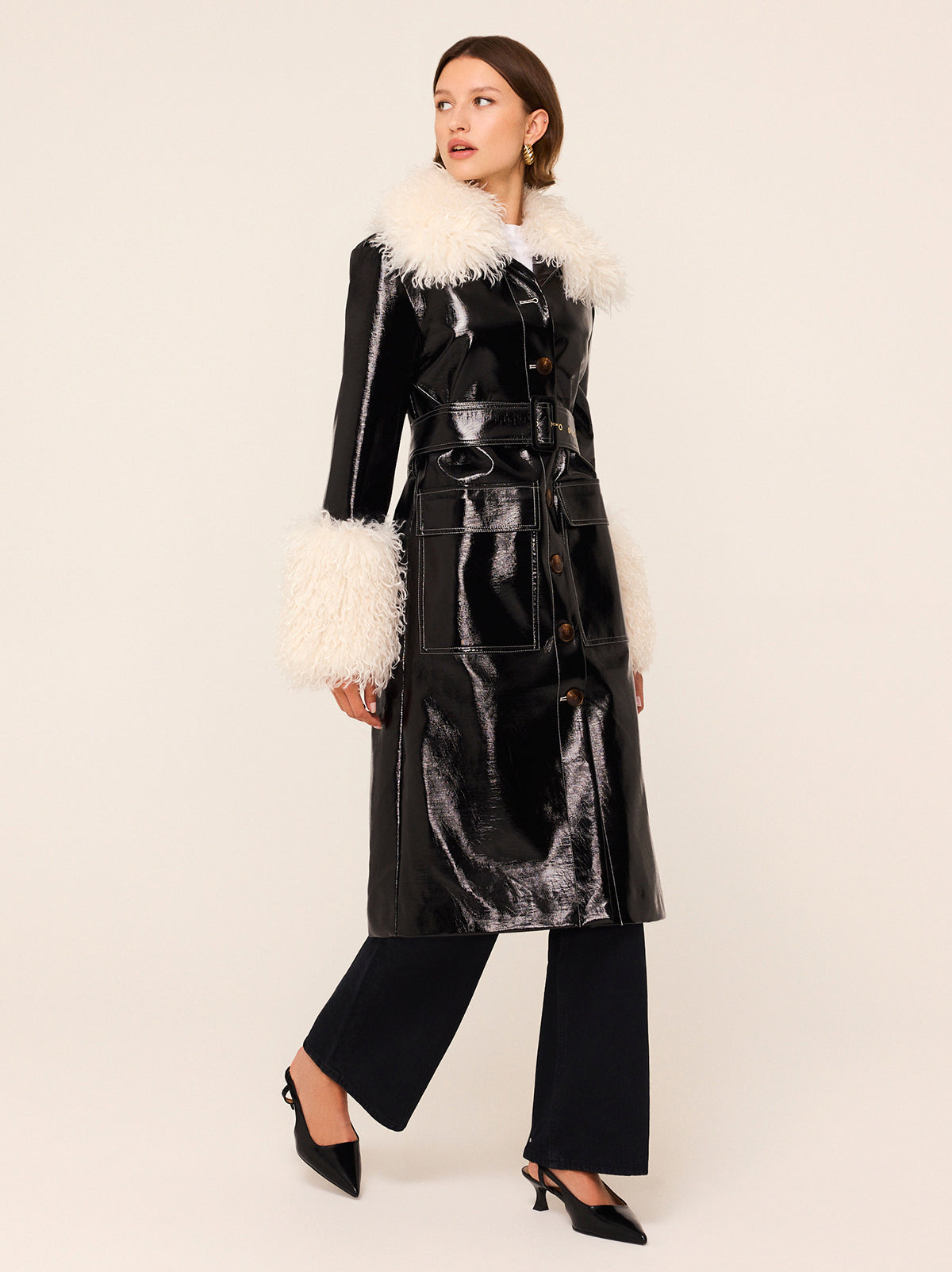 Simone Black Vinyl Coat By KITRI Studio