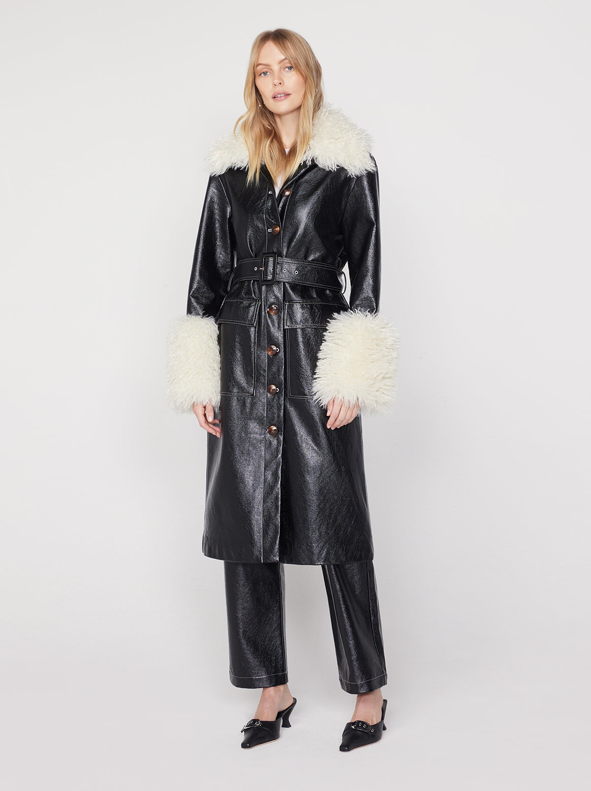 Black vinyl coat hotsell with fur hood