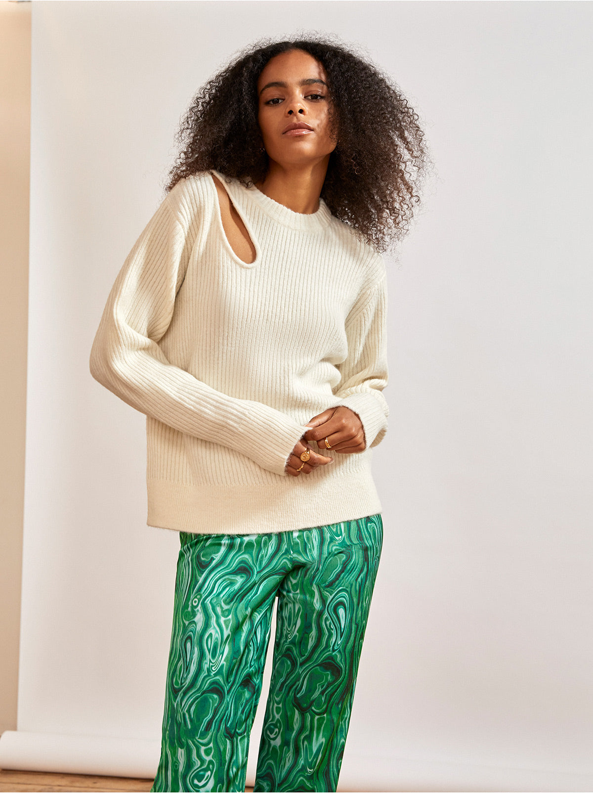 Simone Ivory Cutout Sweater By KITRI Studio