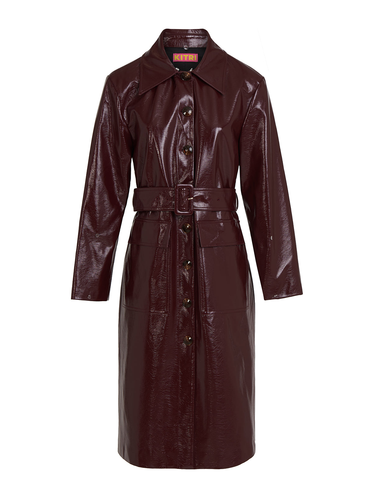 Simone Burgundy Vinyl Coat with Removable Collar | KITRI Studio