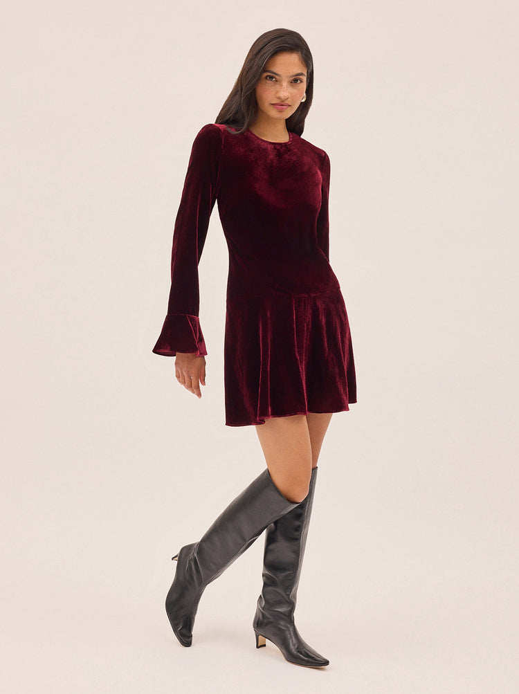 Stefania Burgundy Velvet Mini Dress | KITRI Studio Stefania Burgundy Velvet Mini Dress | KITRI Studio