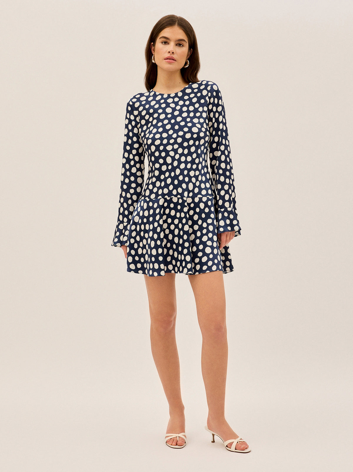Stefania Navy Polka Dot Satin Mini Dress By KITRI Studio