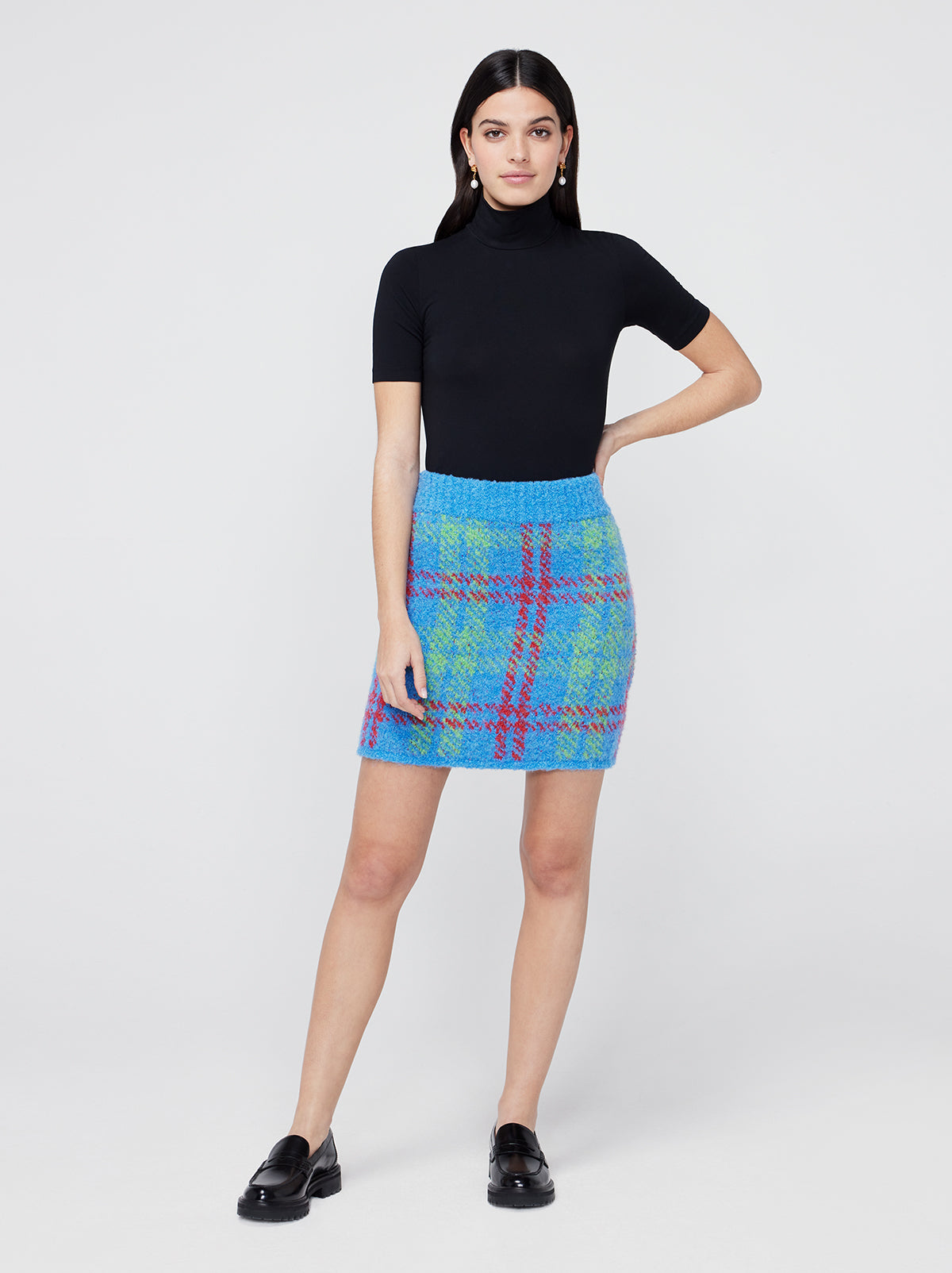 Susan Blue Check Boucle Knit Mini Skirt