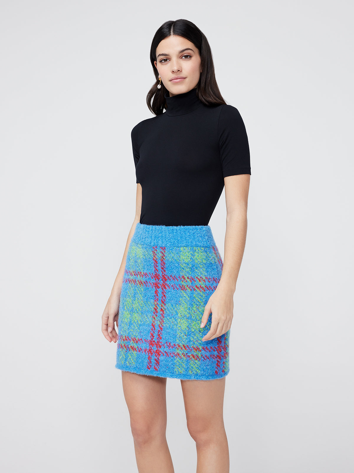 Susan Blue Check Boucle Knit Mini Skirt