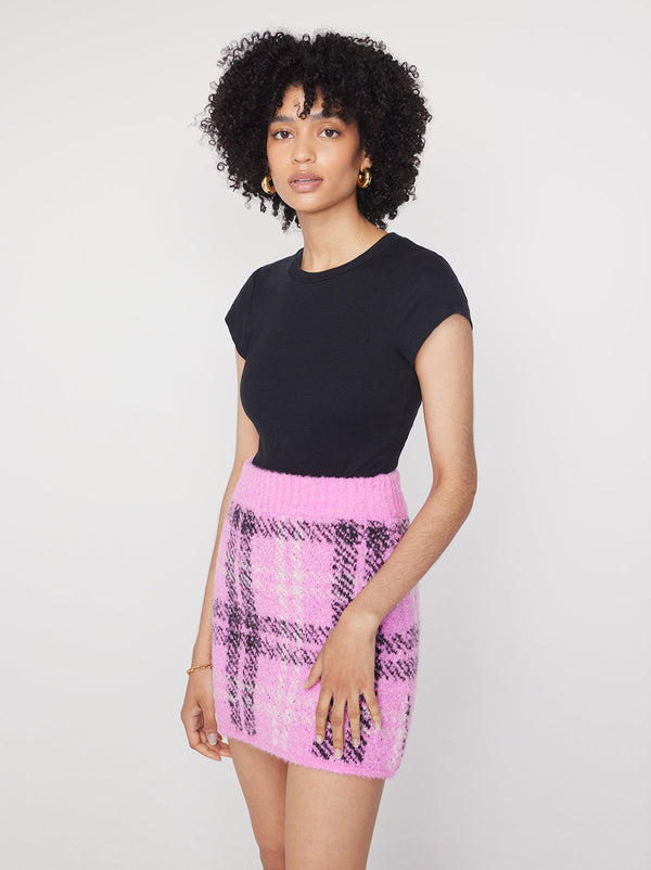 Susan Pink Check Boucle Knit Mini Skirt