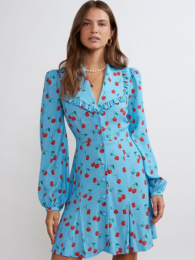 Tabitha Blue Cherry Mini Dress By KITRI Studio