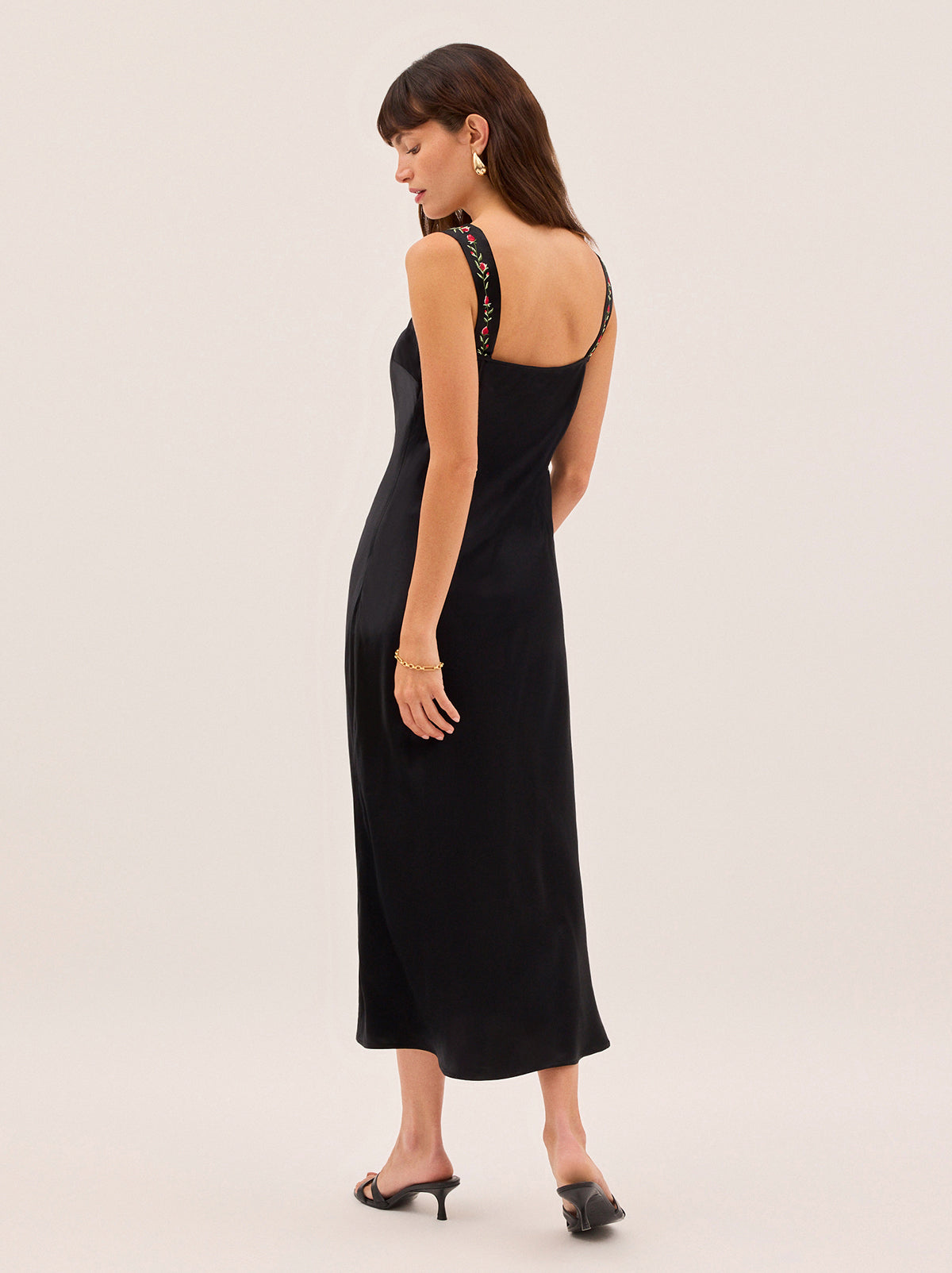 Tabitha Embroidered Black Satin Dress By KITRI Studio