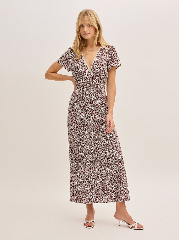 Talia Aubergine Daisy Print Dress By KITRI Studio