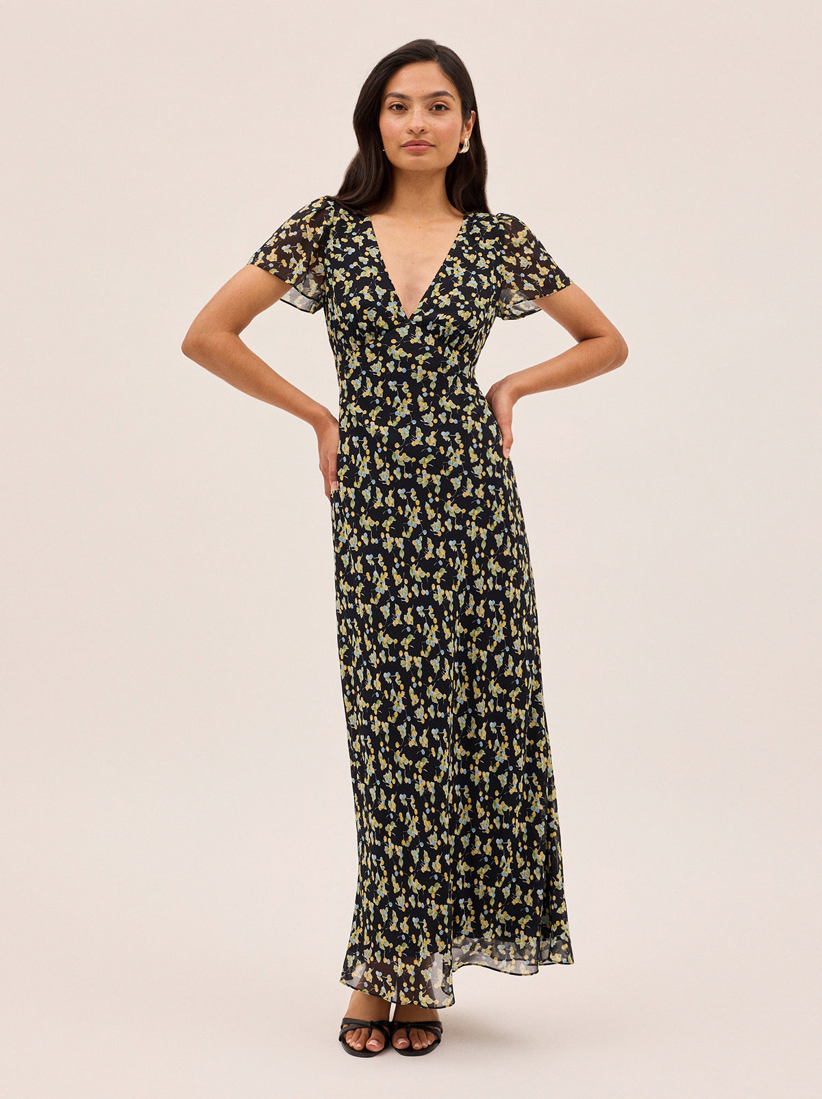 Talia Black Cherry Print V-Neck Dress | KITRI Studio