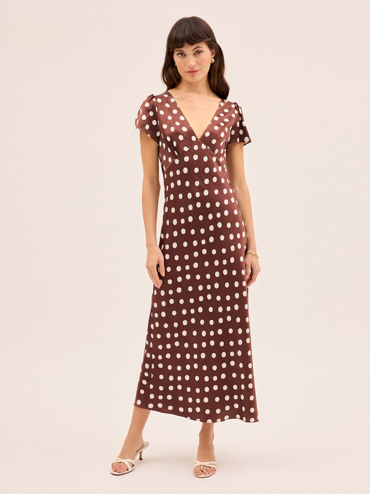 Talia Chocolate Blurred Polka Dot Print Dress By KITRI Studio