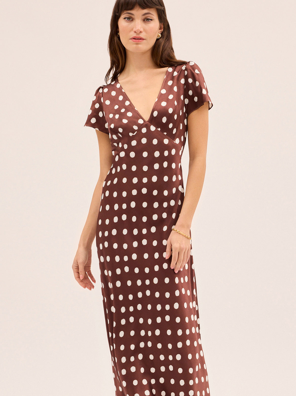 Talia Chocolate Blurred Polka Dot Print Dress | KITRI Studio Talia Chocolate Blurred Polka Dot Print Dress | KITRI Studio