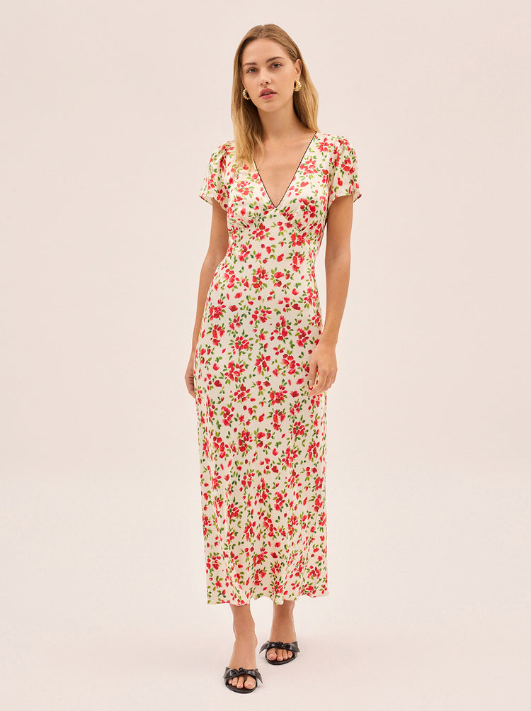 Talia Red Petal Print Dress By KITRI Studio
