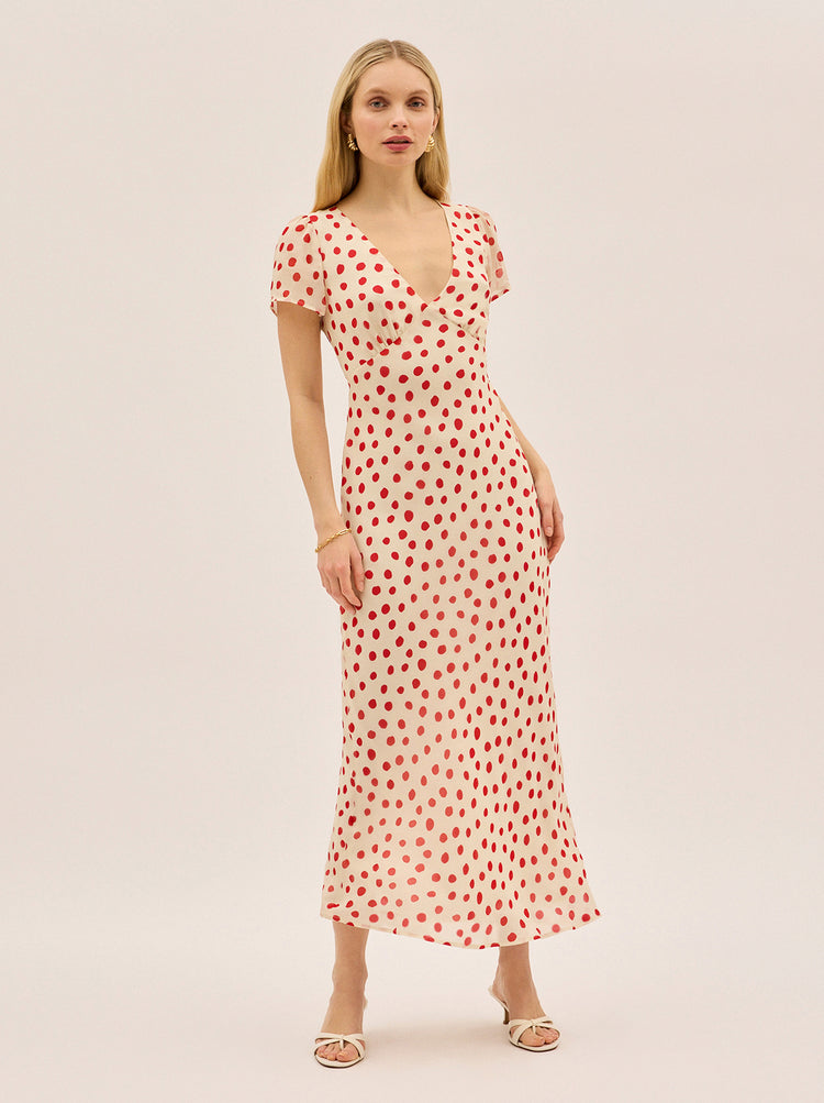 Amalia Red Polka Dot Halterneck Dress | KITRI Studio Amalia Red Polka Dot Halterneck Dress | KITRI Studio