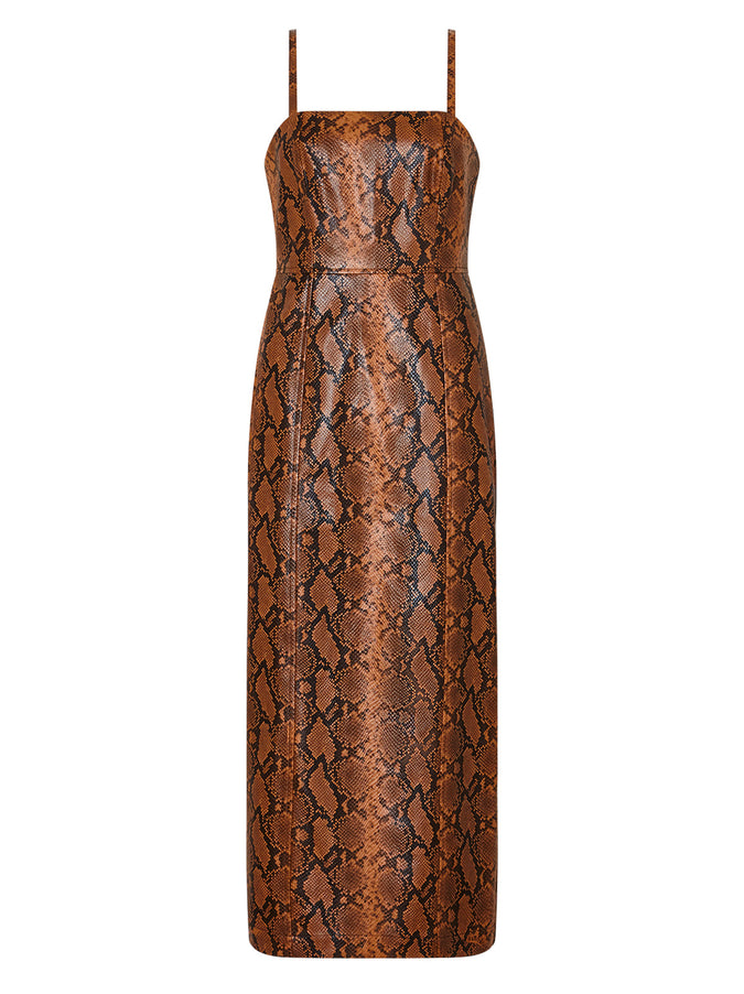 Beige snake print deals strappy midi dress