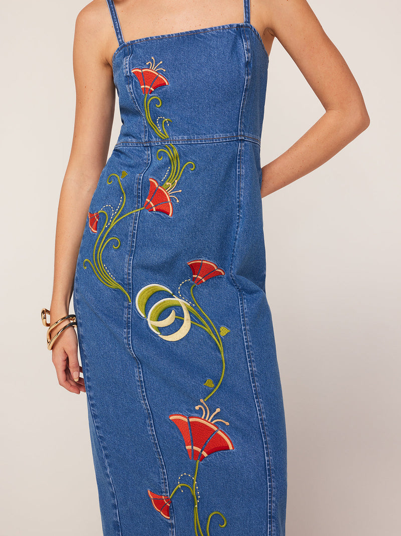 Ursula Embroidered Denim Midi Dress | KITRI Studio Ursula Embroidered Denim Midi Dress | KITRI Studio