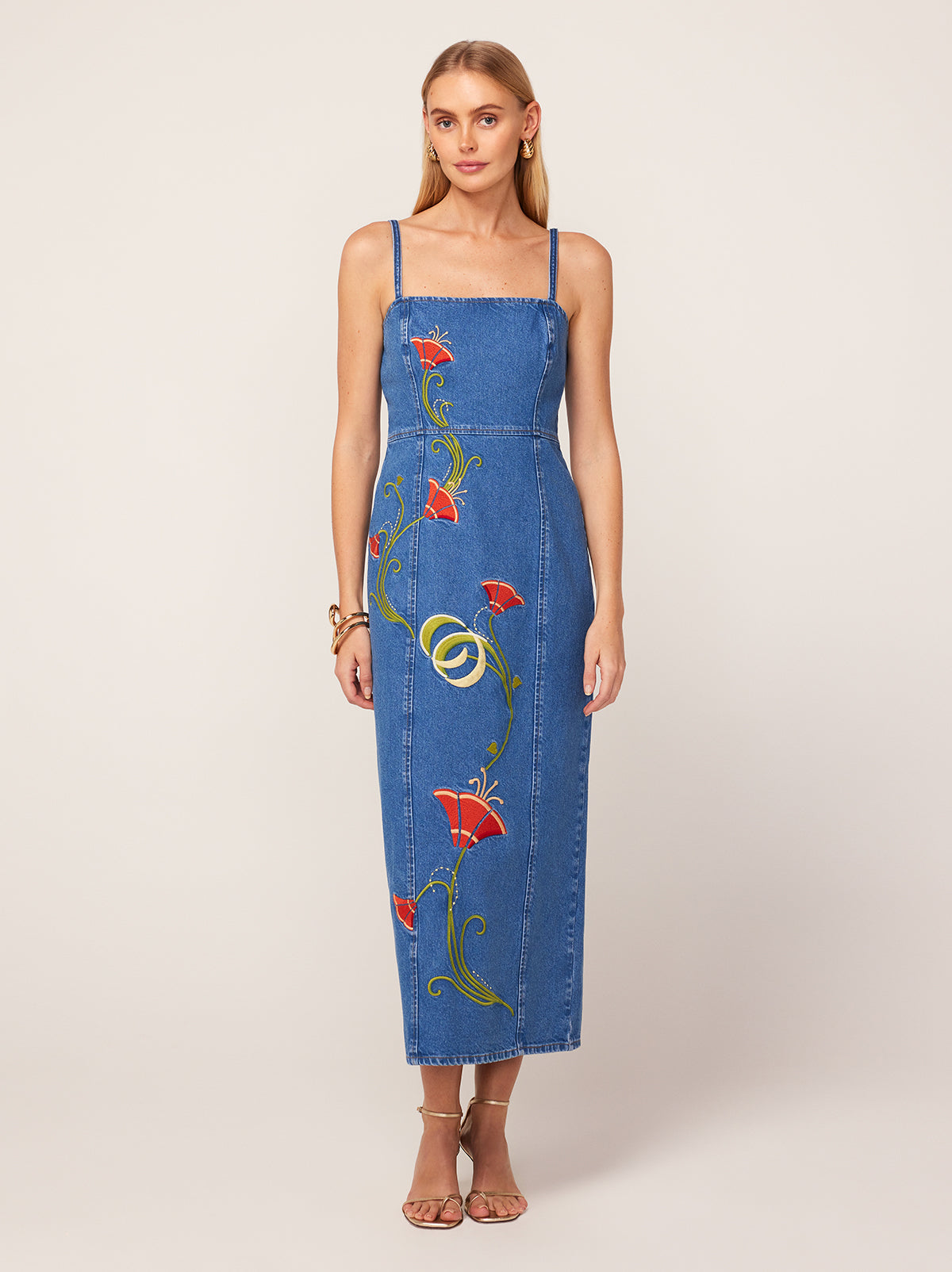 Ursula Embroidered Denim Midi Dress By KITRI Studio