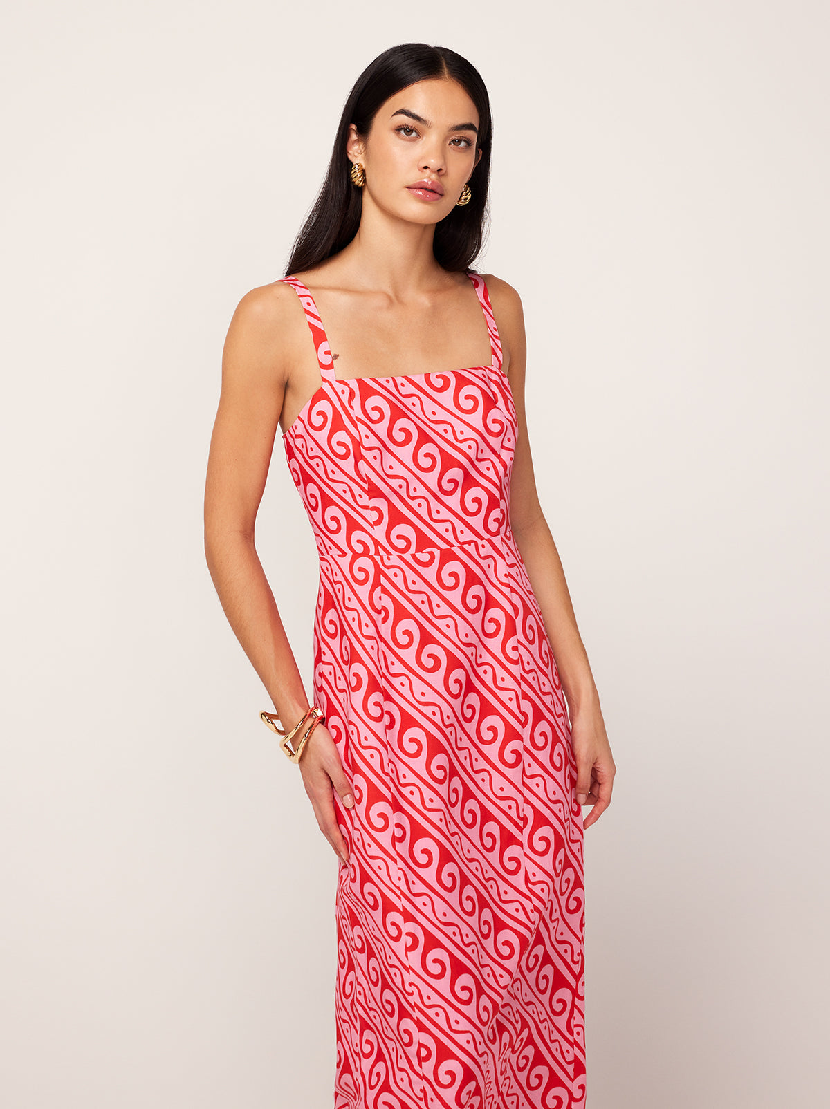 Ursula Pink Wave Print Midi Dress By KITRI Studio