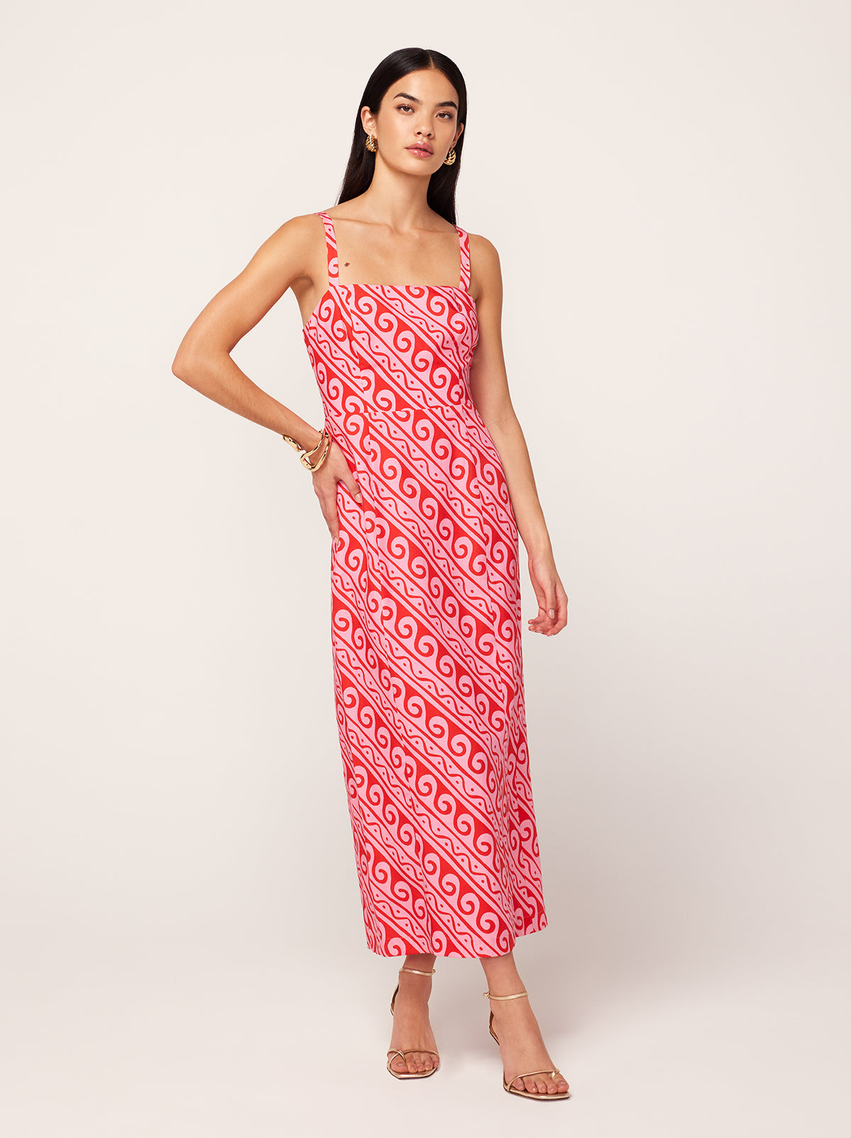 Ursula Pink Wave Print Midi Dress By KITRI Studio