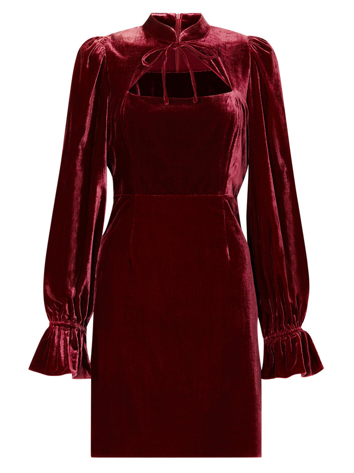 Valentina Burgundy Velvet Mini Dress | KITRI Studio