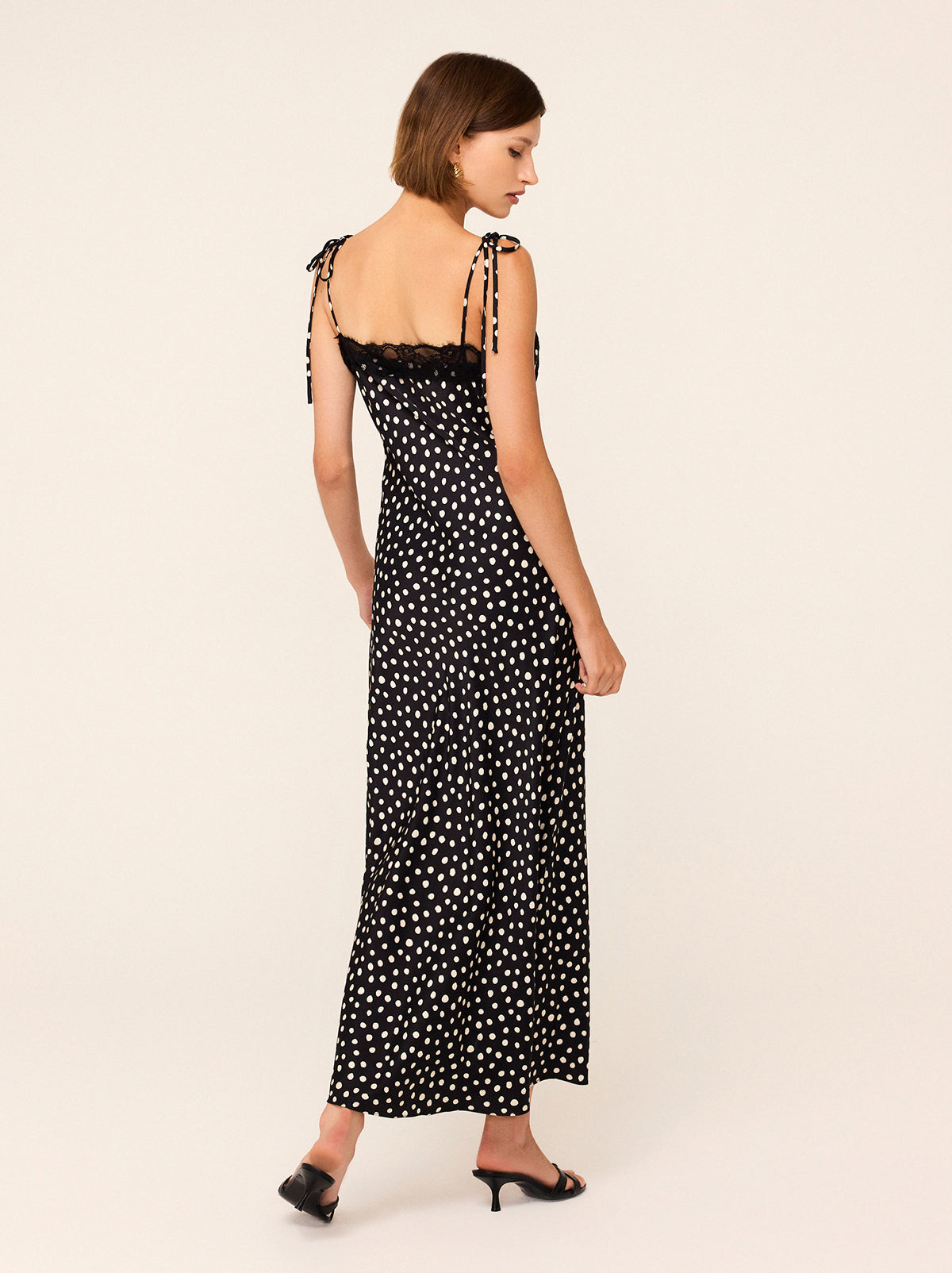 Venetia Black Polka Dot Print Lace Trim Maxi Dress By KITRI Studio