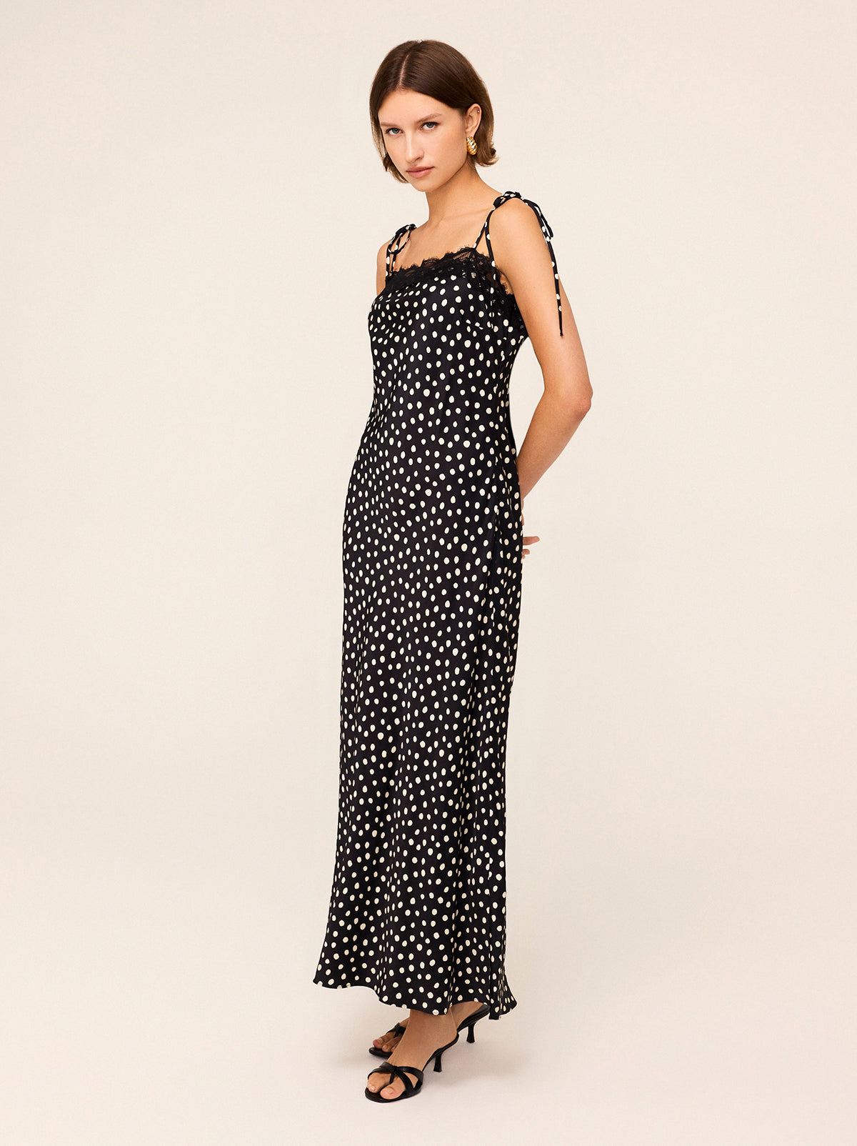 Venetia Black Polka Dot Print Lace Trim Maxi Dress By KITRI Studio