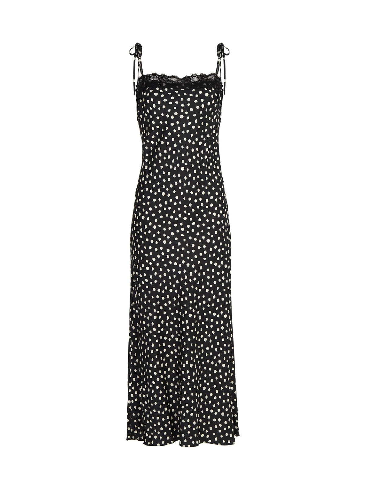 Venetia Black Polka Dot Lace Trim Maxi Dress