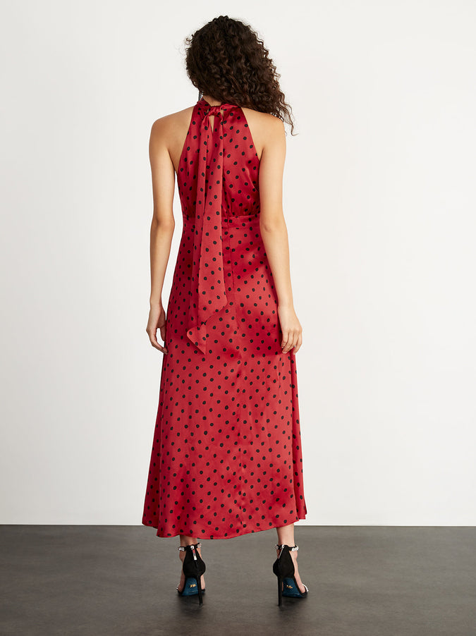 Vera Red Polka Dot Halterneck Dress | Women's Halterneck Dresses | KITRI
