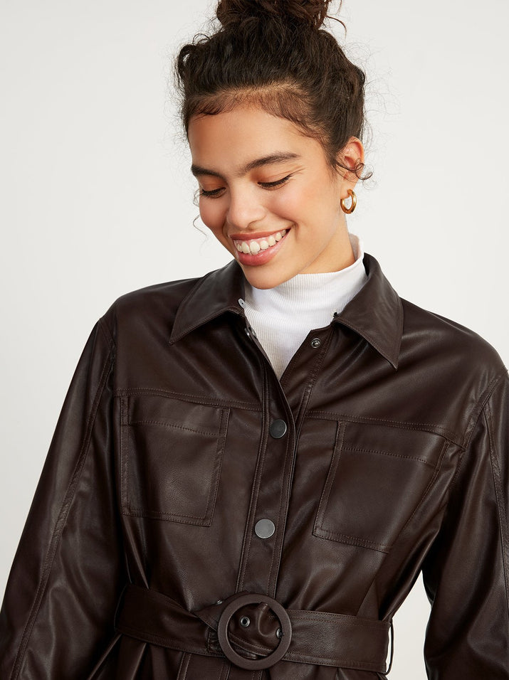 Victoria Brown Faux Leather | Women's Utility Jackets | KITRI