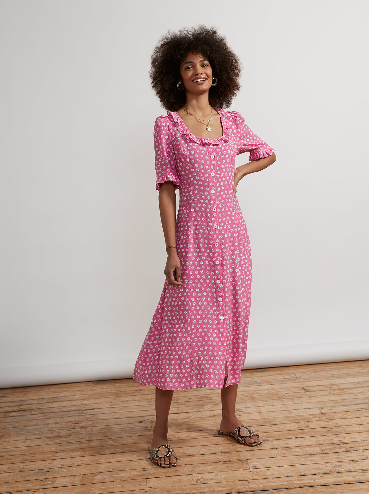 Violette Pink Ditsy Floral Midi Dress By KITRI Studio