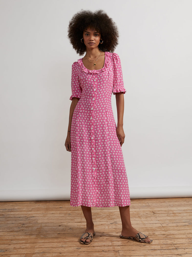 Violette Pink Ditsy Floral Midi Dress By KITRI Studio