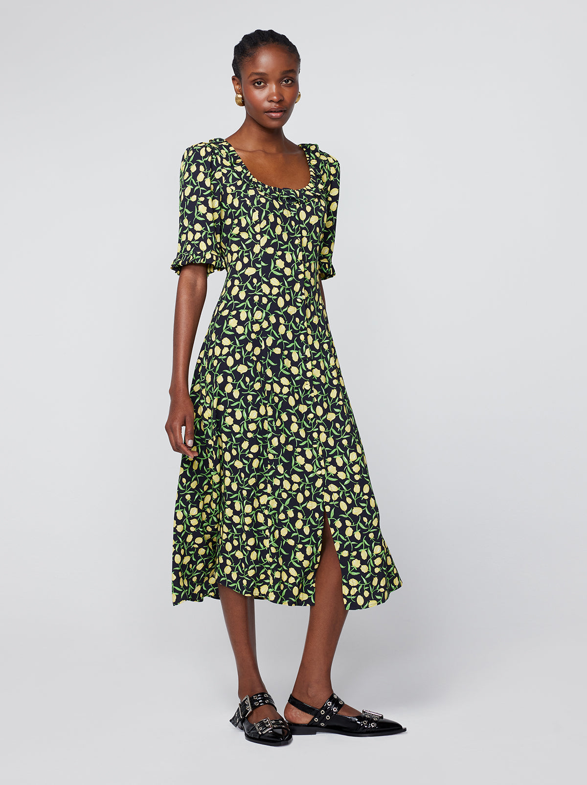 Zara green floral print sales dress