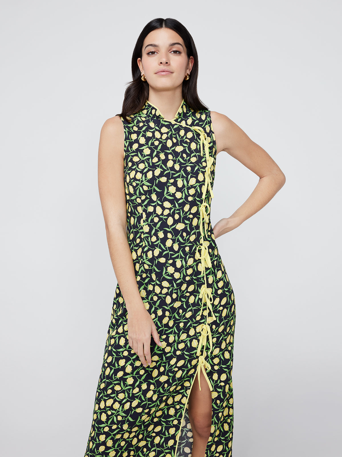 Virginia Yellow Tulip Print Midi Dress