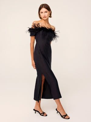 Vivien Black Feather Midi Dress By KITRI Studio