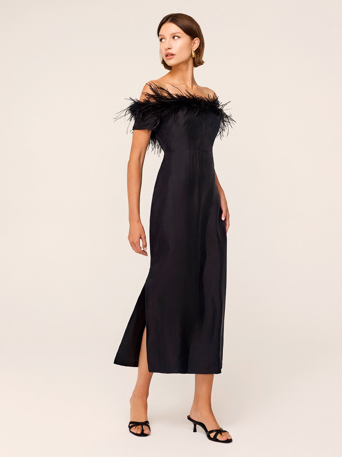 Vivien Black Feather Midi Dress By KITRI Studio