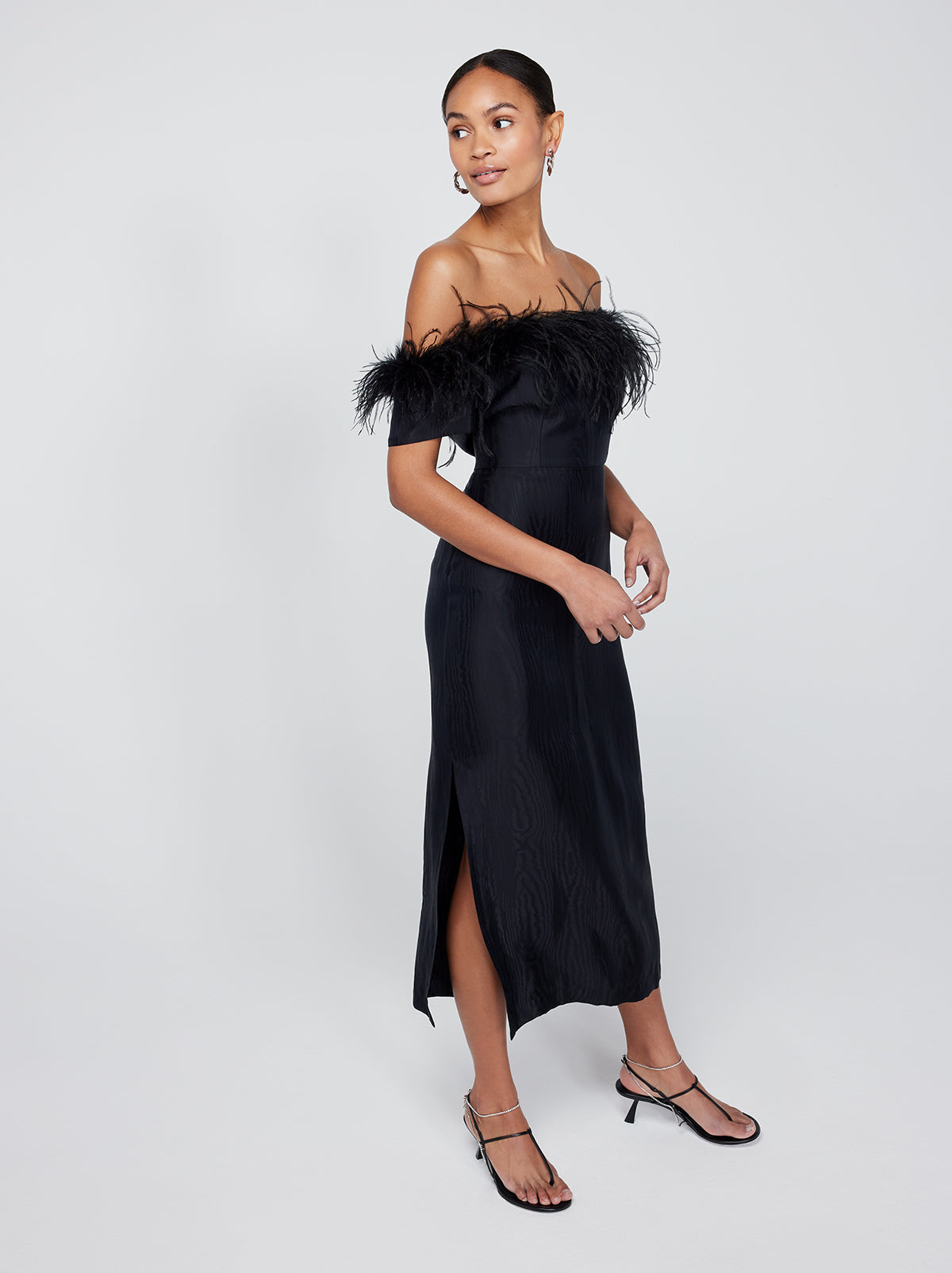 Vivien Black Feather Midi Dress