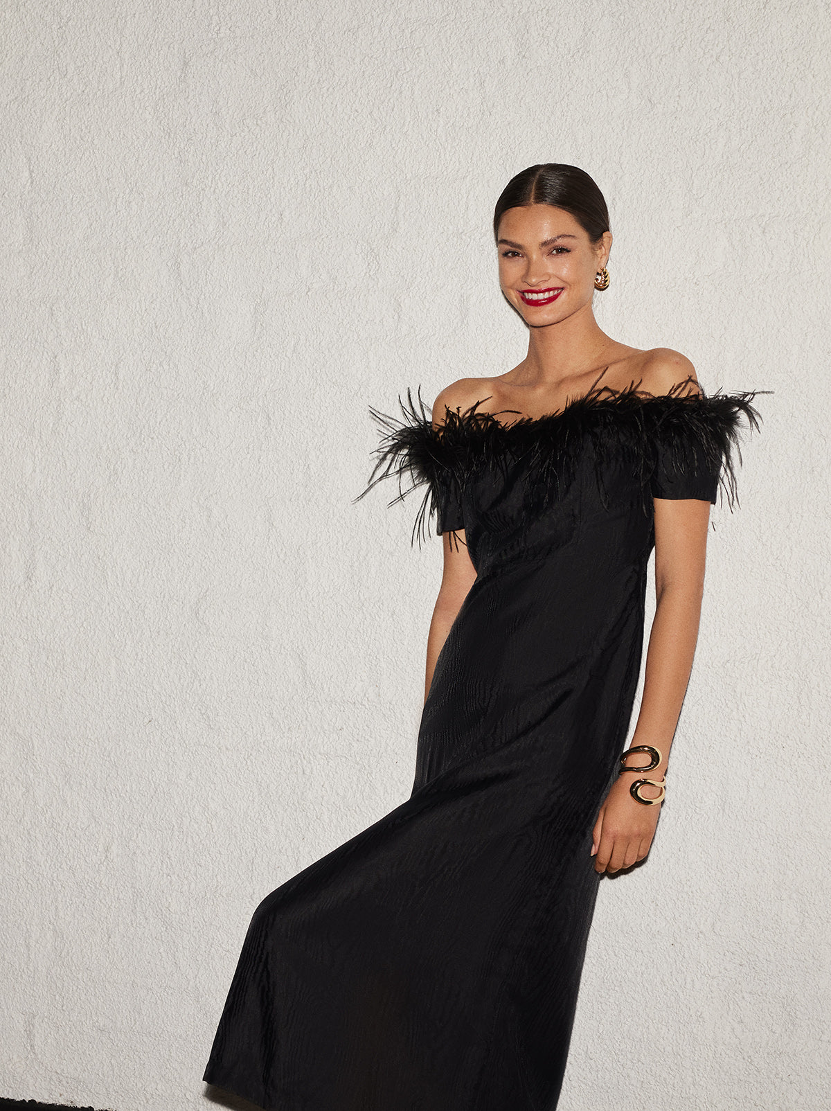 Vivien Black Feather Midi Dress