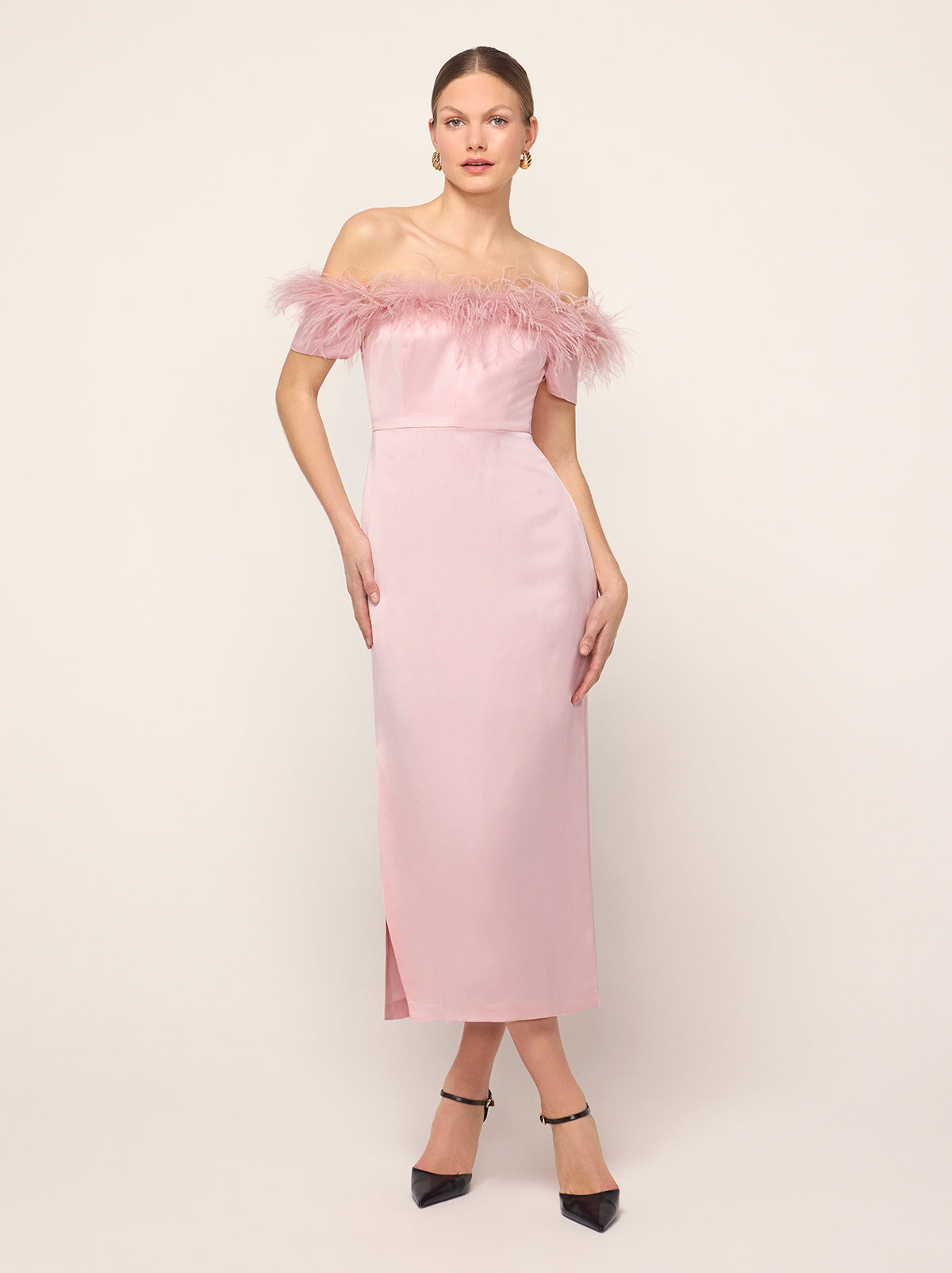 Vivien Pink Feather Midi Dress By KITRI Studio