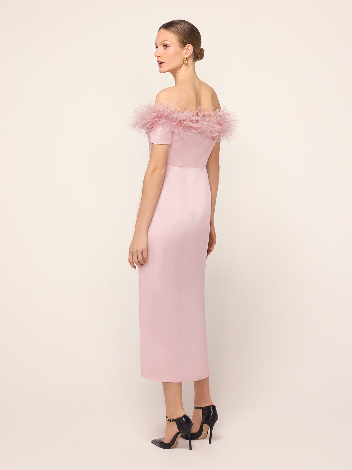 Vivien Pink Feather Midi Dress