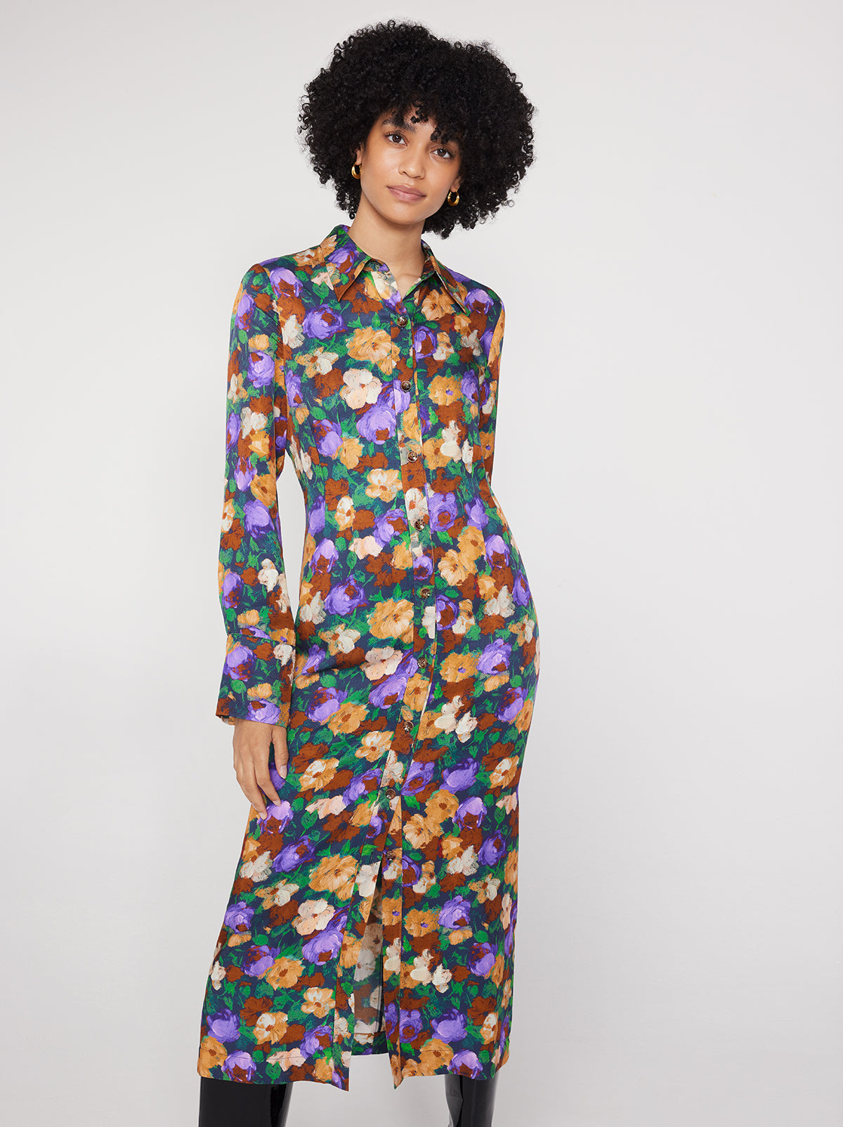 Wanda Iris Impressionist Floral Shirt Dress