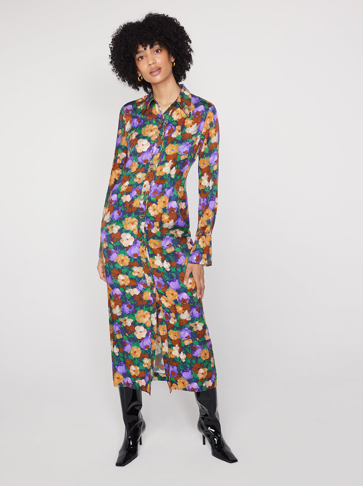 Wanda Iris Impressionist Floral Shirt Dress