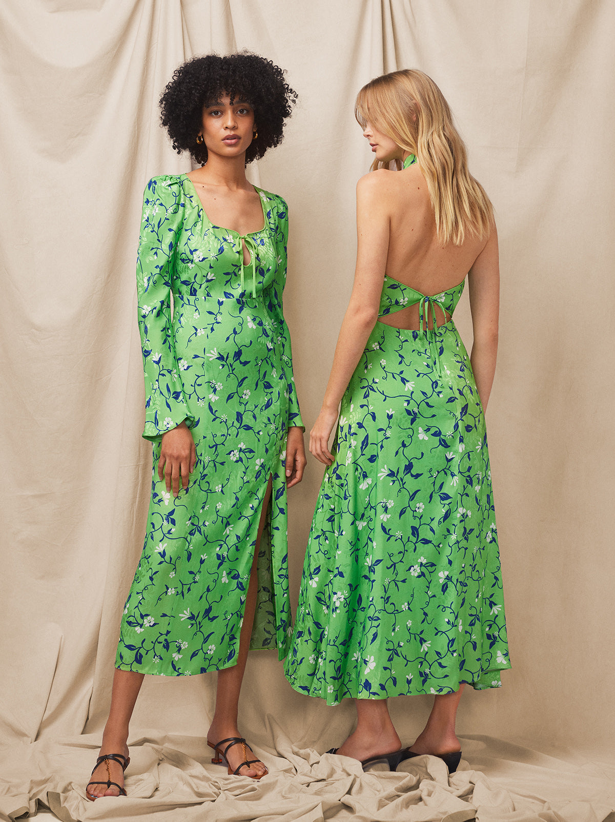 Willow Green Vine Print Halterneck Dress By KITRI Studio