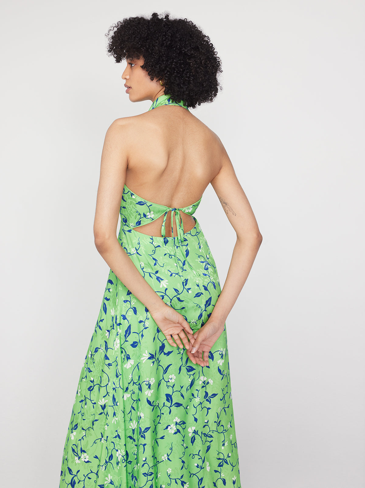 Willow Green Vine Print Halterneck Dress KITRI Studio