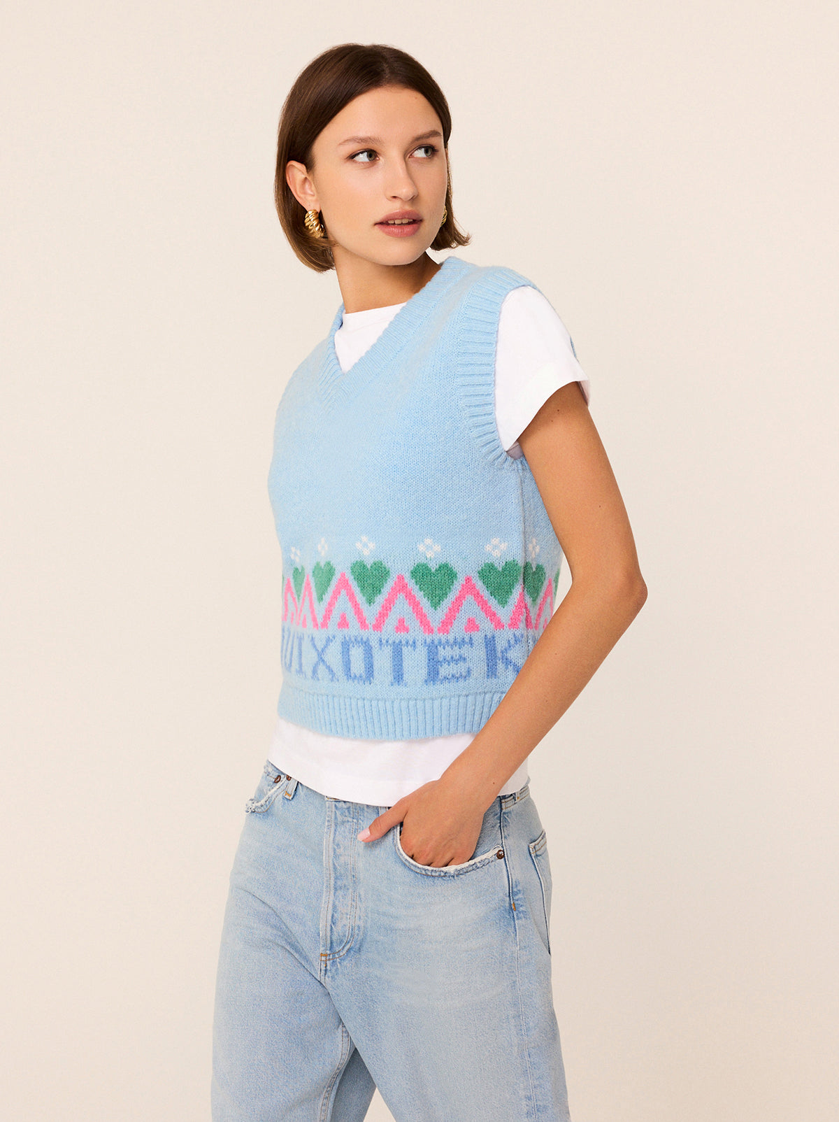 Winona Blue Fairisle Knit Vest | KITRI Studios