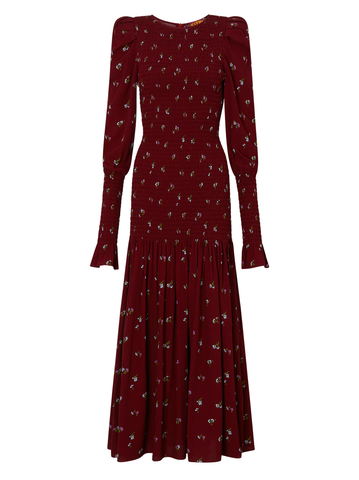 Wren Berry Ditsy Floral Shirred Midi Dress By KITRI Studio
