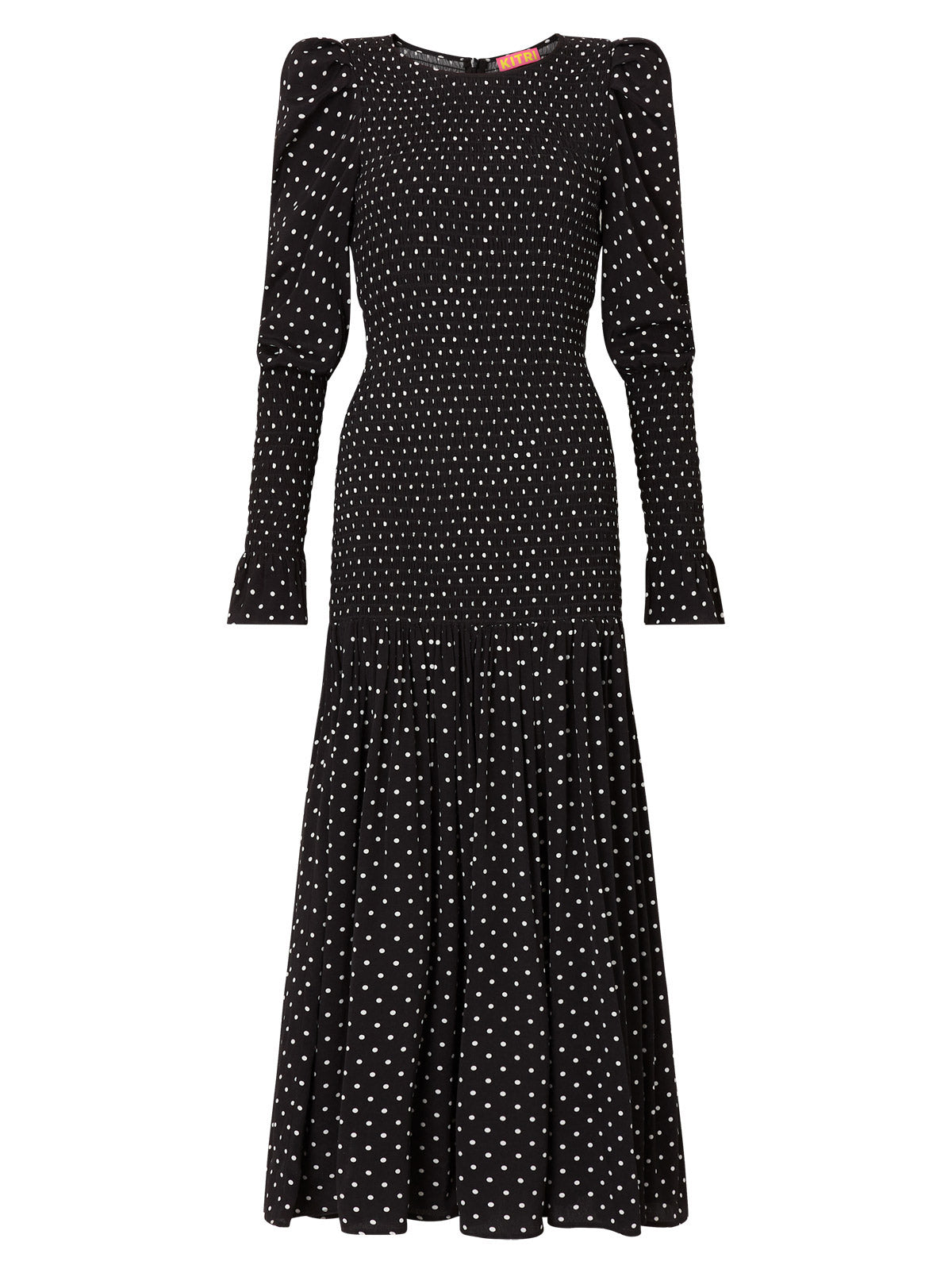 Wren Black Polka Dot Shirred Dress By KITRI Studio