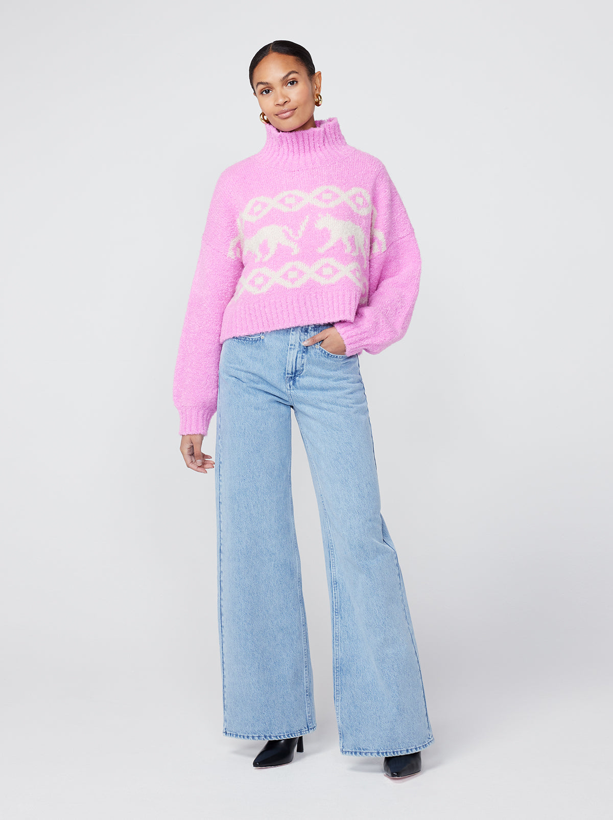 KITRI Yara Cropped Rollneck Boucle Knit Sweater