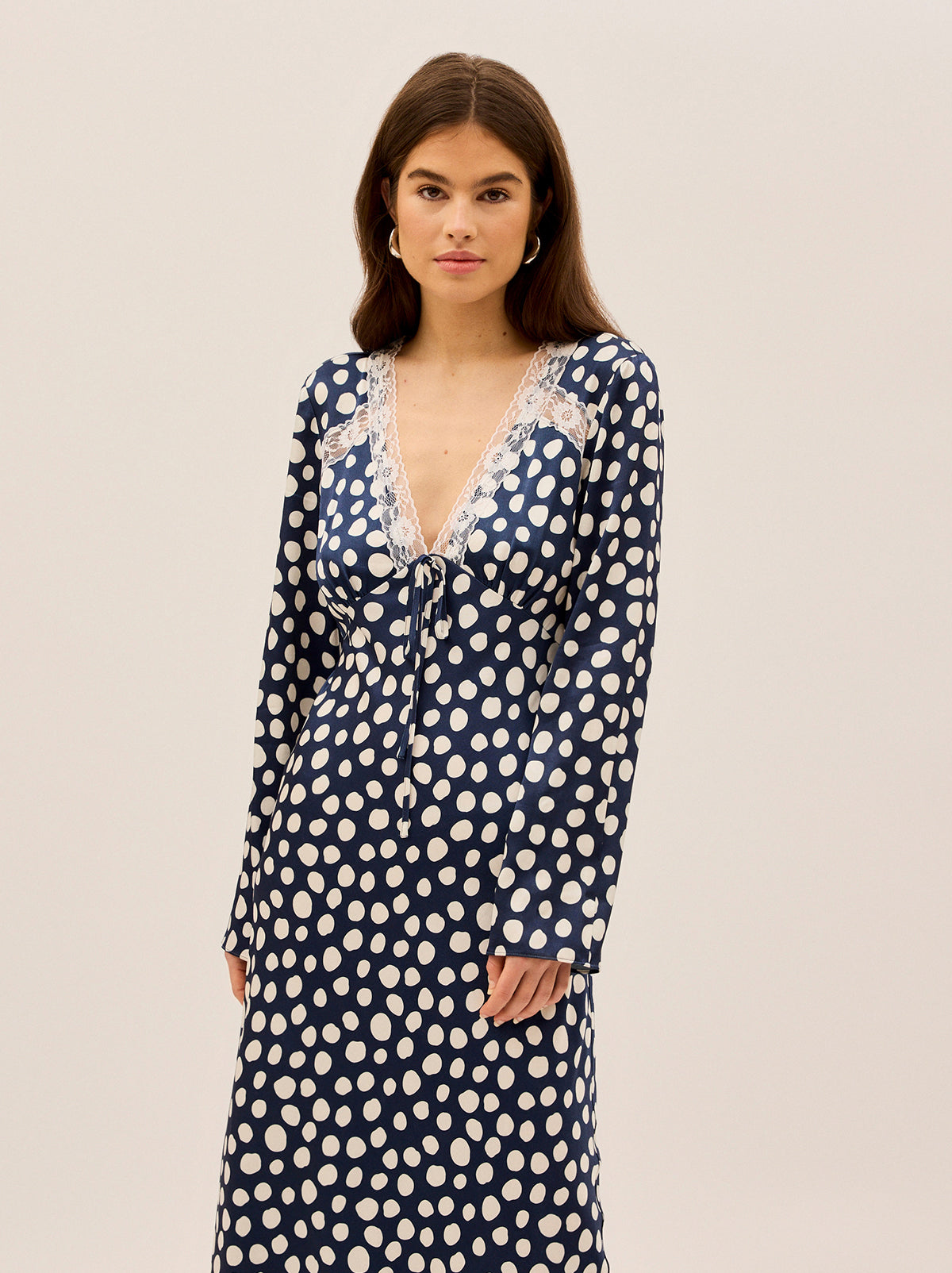 Zelda Navy Polka Dot Satin Dress By KITRI Studio