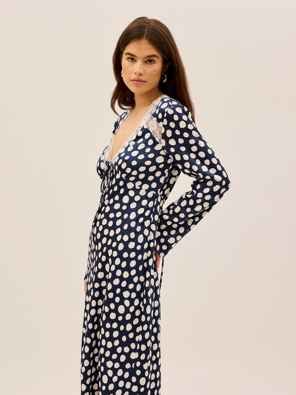 Zelda Navy Polka Dot Satin Dress By KITRI Studio